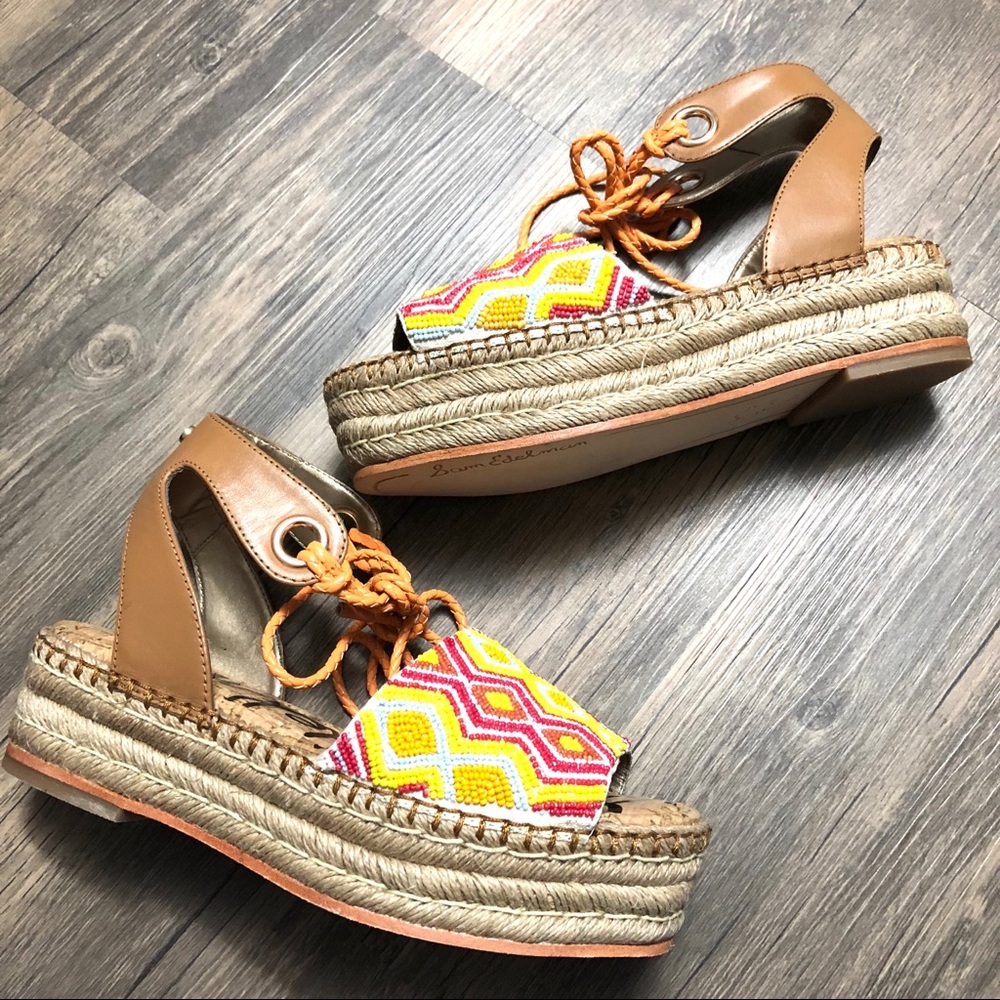 Sam Edelman Brown and Multicolor Espadrille Sandals